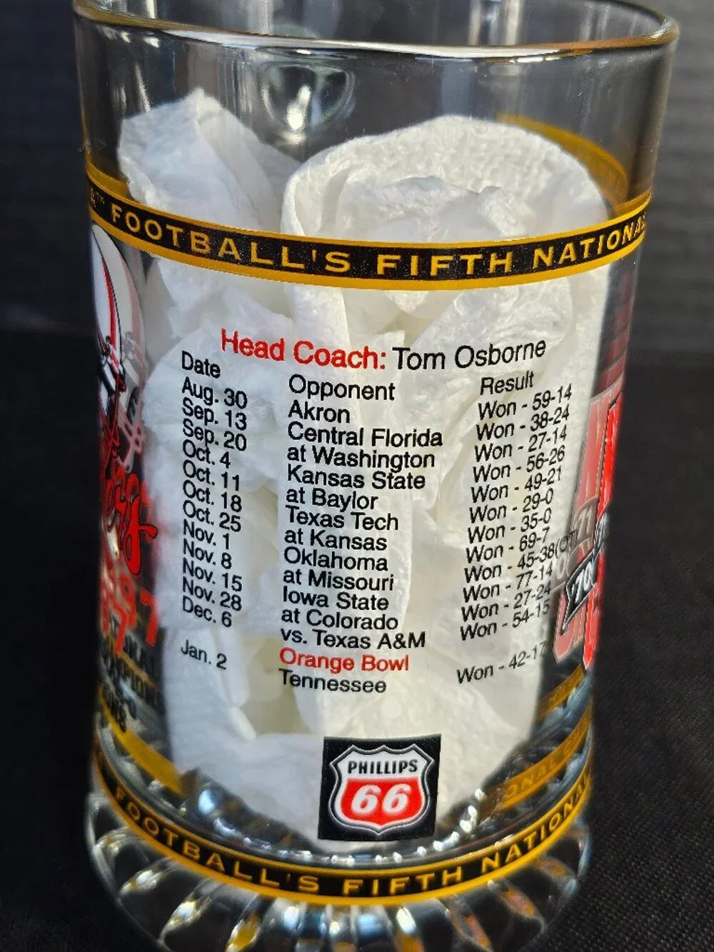 Vintage 1997 Nebraska Cornhuskers National Champions Glass Beer Mug 13-0 Season